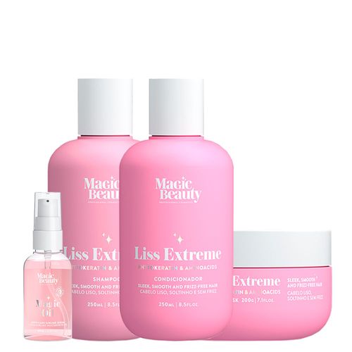 Kit Magic Beauty Liss Extreme - Shampoo 250ml + Condicionador 250ml + Máscara 200g + Sérum Magic Oil 60ml Kit