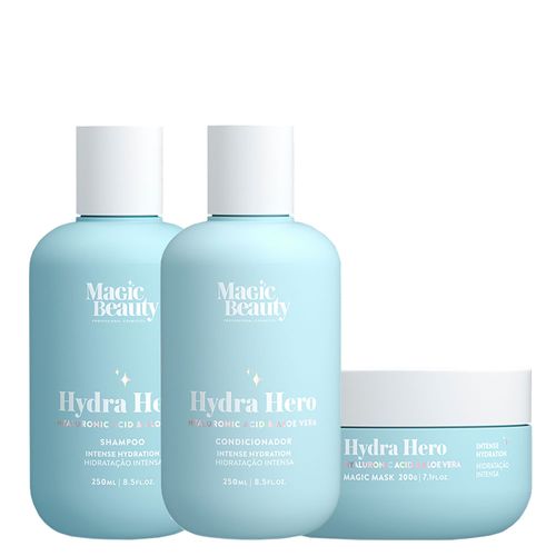 Kit Magic Beauty Hydra Hero - Shampoo 250ml + Condicionador 250ml + Máscara 200g Kit Kit Magic Beauty Hydra Hero - Shampoo 250ml + Condicionador 250ml + Máscara 200g Kit