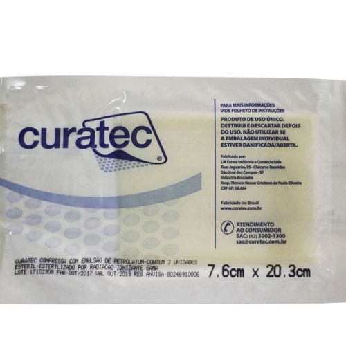 Compressa De Petrolatun Curatec  7,6x20 C/ 1 Unidade Compressa De Petrolatun Curatec 7,6x20 C/ 1 Unidade 7,5X20cm branco