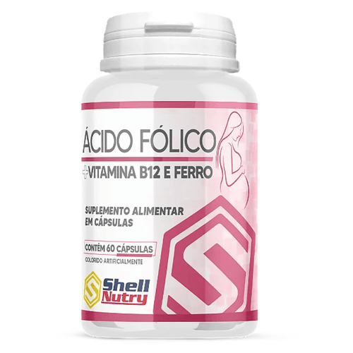Ácido Fólico + Vit B12 e Ferro C/60 Cápsulas - Shell Nutry Ácido Fólico + Vit B12 e Ferro C/60 Cápsulas - Shell Nutry