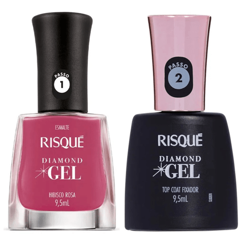Kit Esmalte Risque Diamond Gel Hibisco Rosa + Fixador Top Coat