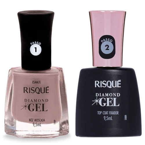 Kit Esmalte Risque Diamond Gel Noz Moscada + Fixador Top Coat
