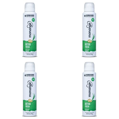 Kit c/4 Unidades de Desodorante Aero Monange 90g Detox Fresh Kit c/4 Unidades de Desodorante Aero Monange 90g Detox Fresh