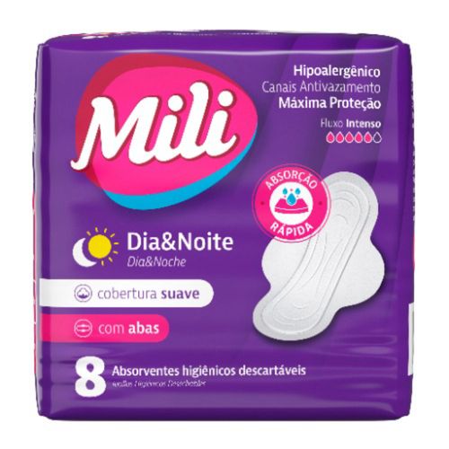 Kit c/9 Absorvente Mili Proteção Discreta Suave Com Abas 8 Unidades