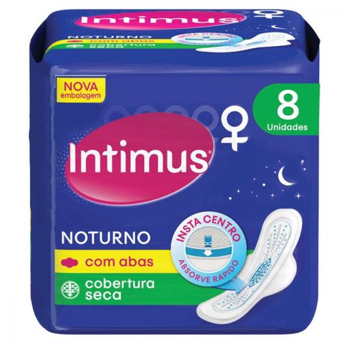 Kit c/9 Absorvente Intimus Noturno Seca Com Abas 8 Unidades Kit c/9 Absorvente Intimus Noturno Seca Com Abas 8 Unidades