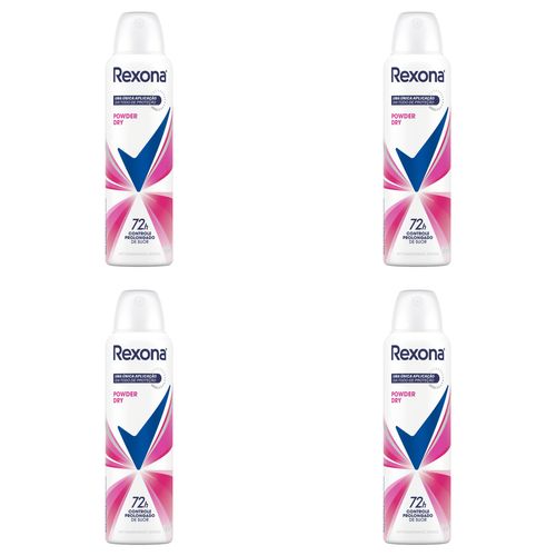 Kit c/4 Unidades de Desodorante Antitranspirante Rexona Feminino Aerosol Powder Dry 150mL Kit c/4 Unidades de Desodorante Antitranspirante Rexona Feminino Aerosol Powder Dry 150mL