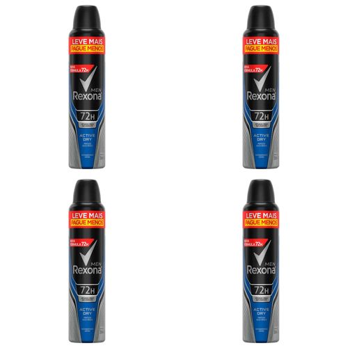 Kit c/4 Unidades de Desodorante Rexona Aero Men Active Dry 250ml