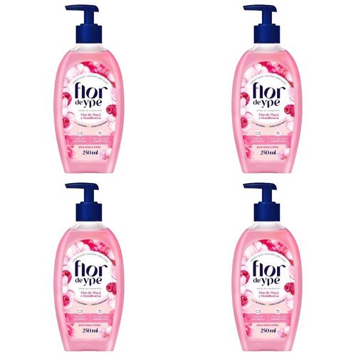 Kit c/4 Sabonetes Líquido Flor De Ype 250ml Flor De Macã E Framboesa