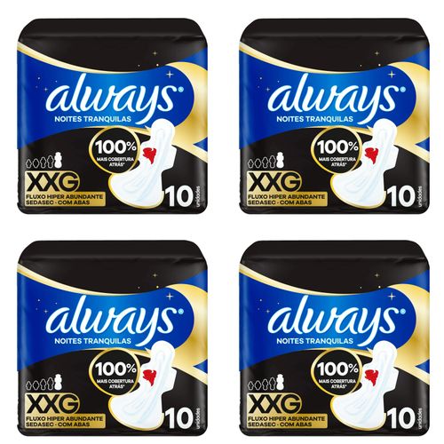 Kit c/4 Absorventes Cobertura Suave Noturno Com Abas 40Cm Always Simples c/10 Unidades cada