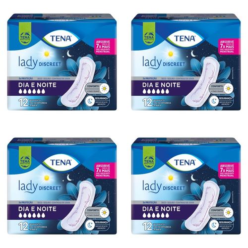 Kit c/4 Absorventes Tena Lady Discreet Dia E Noite Com 20 Unidades cada