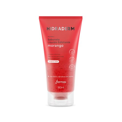 Kit c/4 Sabonete Liquido Esfoliante Morango Hidraderm 180ml Kit c/4 Sabonete Liquido Esfoliante Morango Hidraderm 180ml