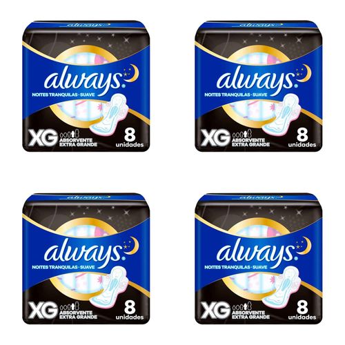 Kit c/4 Absorventes Always Básico Suave XG Com Abas Com 8 Unidades