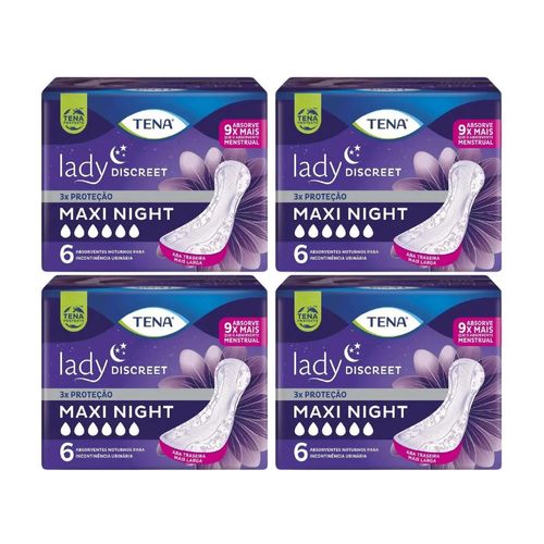 Kit c/4 Absorventes Tena Lady Discreet Maxi Night c/6 Unidades cada