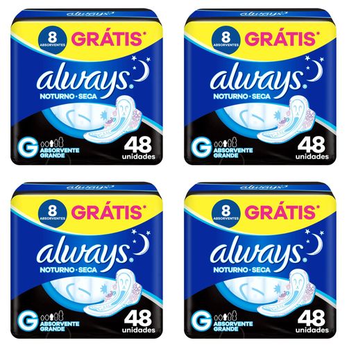 Kit c/4 Absorvente Always Noturno Seca ”G” c/48 Unidades cada Kit c/4 Absorvente Always Noturno Seca ”G” c/48 Unidades cada