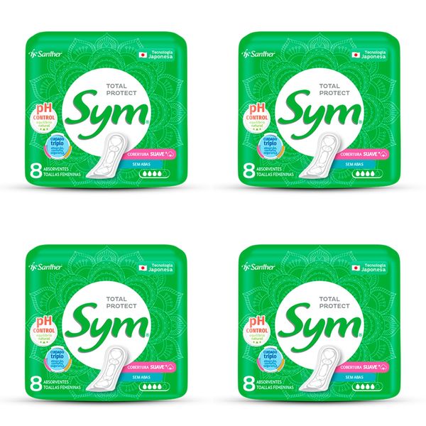 Kit c/4 Absorventes Sym Suave Sem Abas c/8 Unidades cada