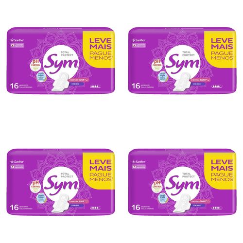 Kit c/4 Absorvente Sym Total Protect Suave com Abas com 16 Unidades cada