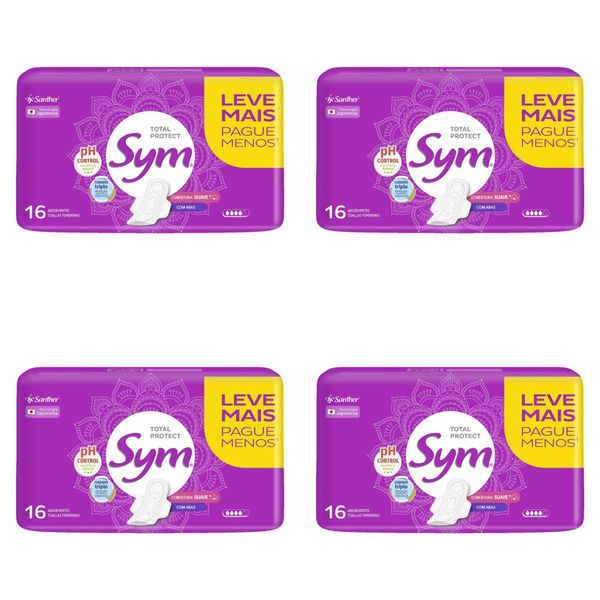 Kit c/4 Absorvente Sym Total Protect Suave com Abas com 16 Unidades cada