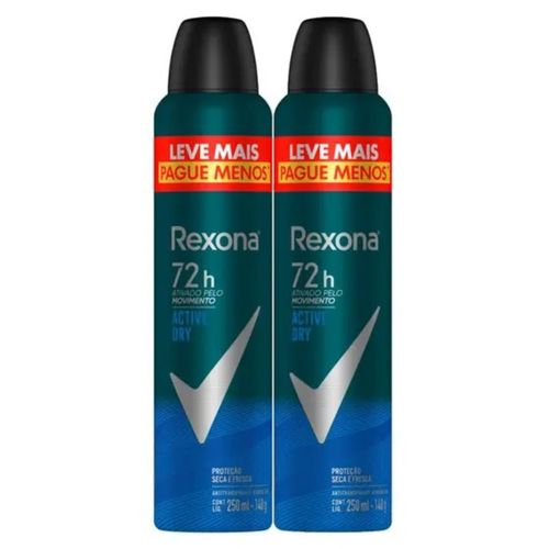 Kit c/2 Unidades de Desodorante Rexona Aero Men Active Dry 250ml Kit c/2 Unidades de Desodorante Rexona Aero Men Active Dry 250ml