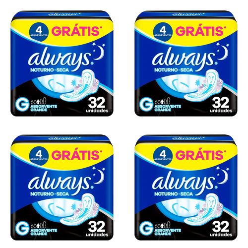 Kit c/4 Absorventes Cobertura Seca Noturno Com Abas Always Simples c/32 Unidades cada