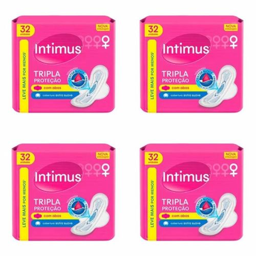 Kit c/4 Absorventes Intimus Tripla Suave Com Abas 32 Unidades