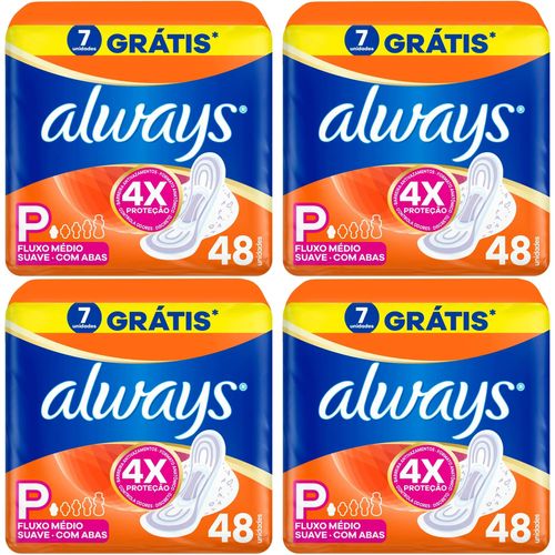 Kit c/4 Absorventes Com Abas Suave Always Pequeno c/48 Unidades cada