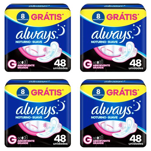 Kit c/4 Absorvente Always Noturno Suave ”G” c/48 Unidades cada