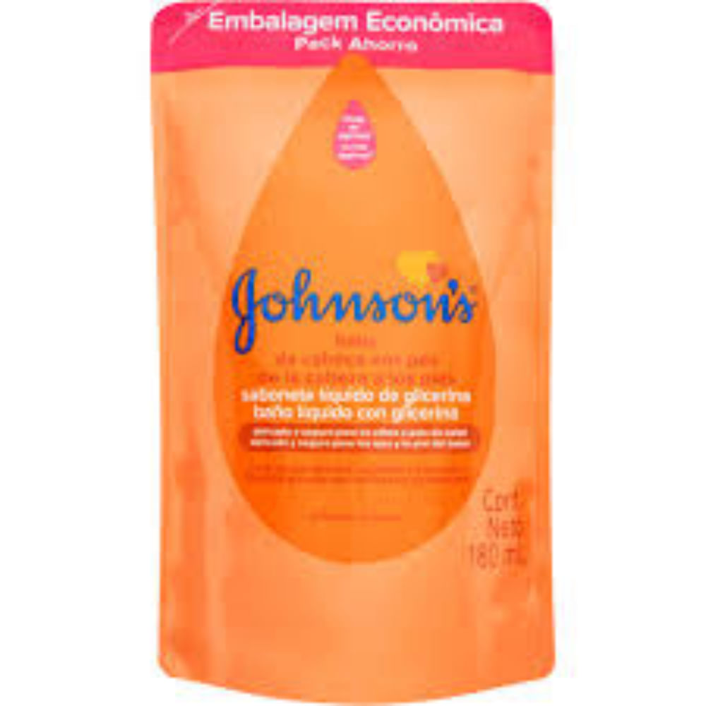 Kit c/2 Refil Sabonete Líquido Glicerinado Johnsons Baby Da Cabeça Aos Pés 180ml