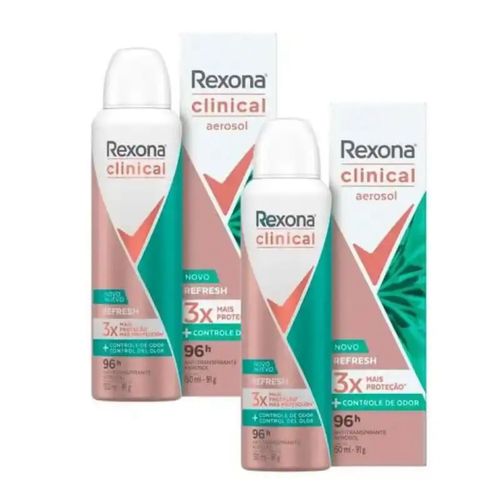 Kit c/2 Unidades de Desodorante Rexona Clinical Aerosol Refresh 96h + Controle de Odor 150ml Kit c/2 Unidades de Desodorante Rexona Clinical Aerosol Refresh 96h + Controle de Odor 150ml