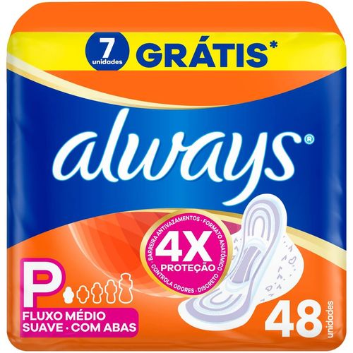 Kit c/2 Absorvente Com Abas Suave Always Pequeno Pacote 48 Unidades