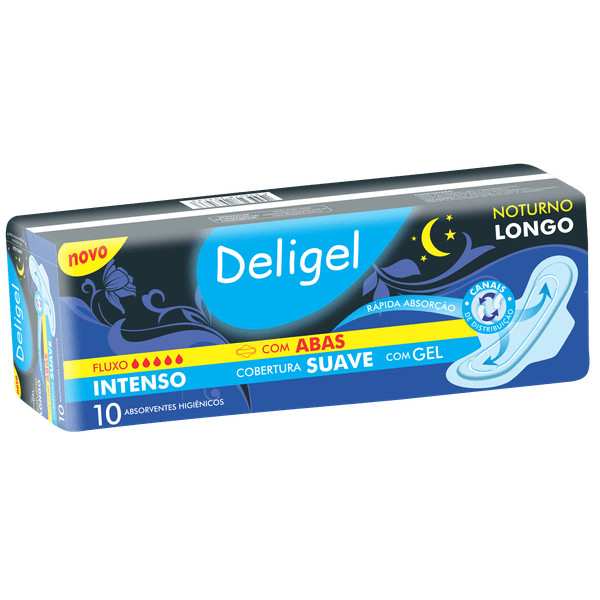 Kit c/2 Absorvente Deligel Noturno Suave C/Abas C/10Un