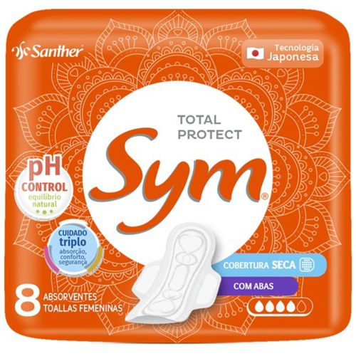 Kit c/2 Absorvente com Abas Total Protect Seca Sym Pacote 8 Unidades Kit c/2 Absorvente com Abas Total Protect Seca Sym Pacote 8 Unidades