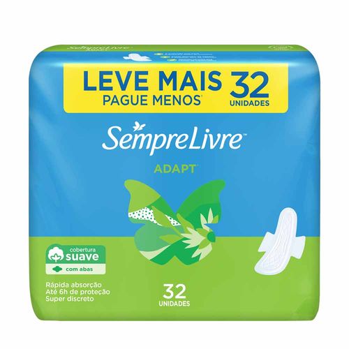 Kit c/2 Absorvente Externo Sempre Livre Adapt Com Abas Suave 32 unidades