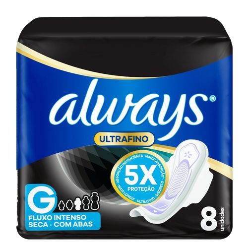 Kit c/2 Absorvente Cobertura Seca Ultrafino Noturno Com Abas Always Simples 8 Unidades