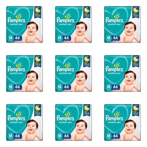 Kit 9 Fraldas Pampers Confort Sec M c/44 Unidades cada