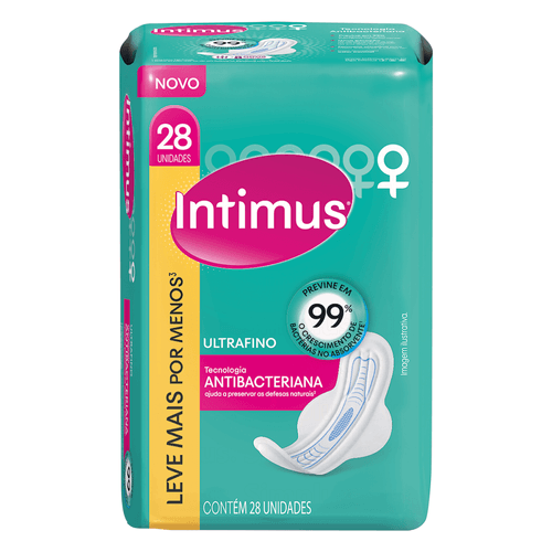 Kit c/16 Absorvente Intimus Antibacteriano Com Abas C/28 Unidades