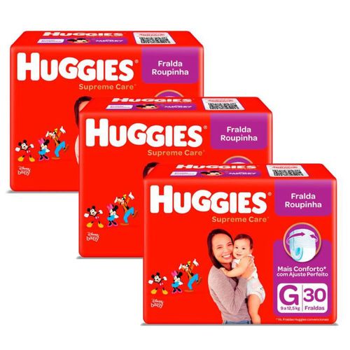 Kit 3 Fraldas Huggies Roupinha Supreme Care Mega G 30 Unidades cada Kit 3 Fraldas Huggies Roupinha Supreme Care Mega G 30 Unidades cada