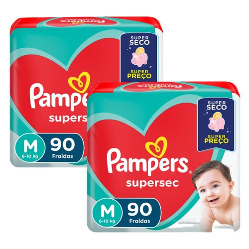 Kit 2 Fraldas Pampers SuperSec M c/90 Unidades cada Kit 2 Fraldas Pampers SuperSec M c/90 Unidades cada
