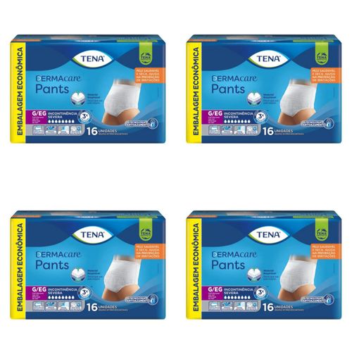 Kit 4 Fraldas Adulto Tena Pants Dermacare G/Eg 16 Unidades cada