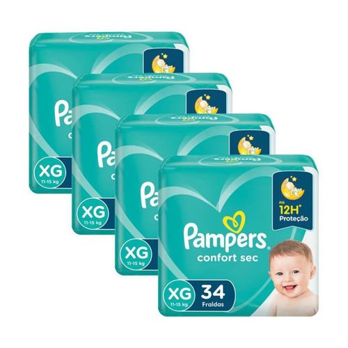Kit 4 Fraldas Pampers Conforte Sec Xg c/34 Unidades cada Kit 4 Fraldas Pampers Conforte Sec Xg c/34 Unidades cada