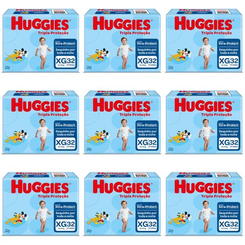 Kit 9 Fraldas Huggies Tripla Proteção Tamanho XG c/32 Unidades cada