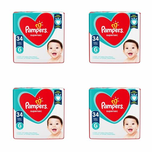 Kit 4 Fraldas Pampers Ss G 34 Unidades cada Kit 4 Fraldas Pampers Ss G 34 Unidades cada
