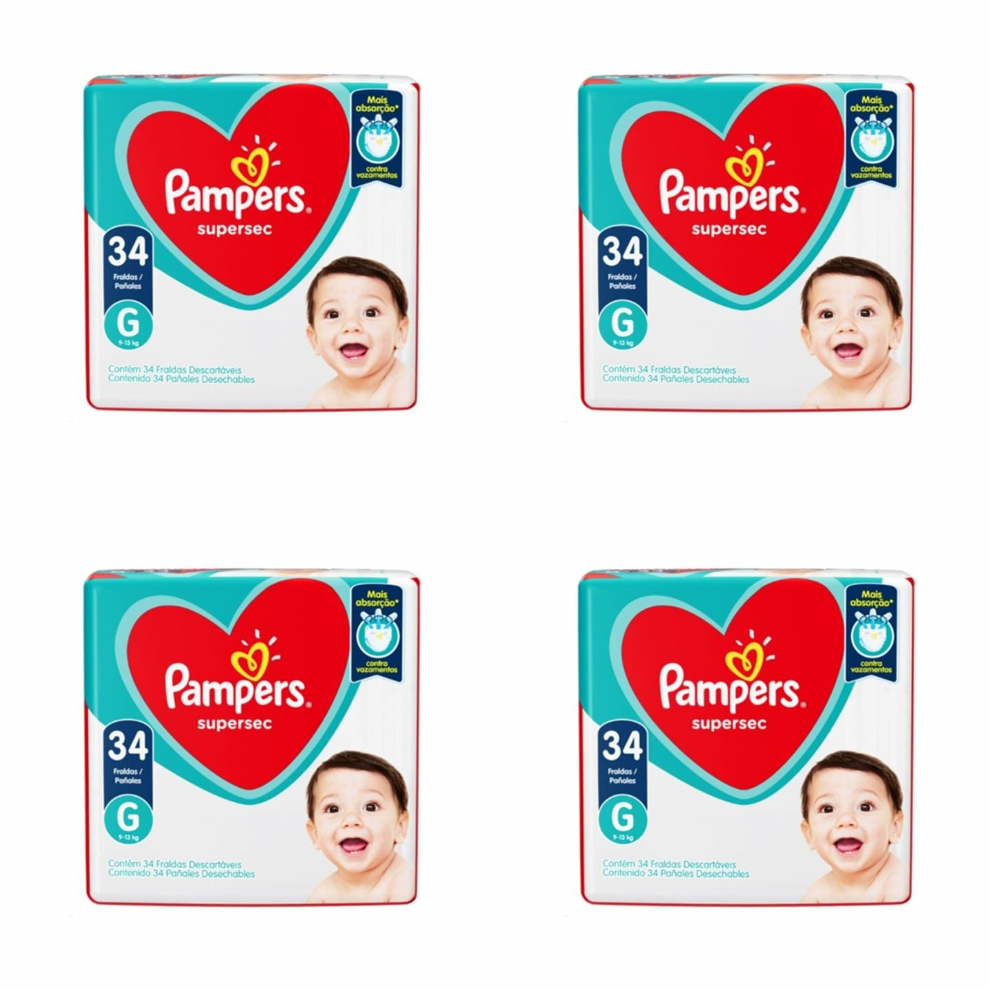 Kit 4 Fraldas Pampers Ss G 34 Unidades cada