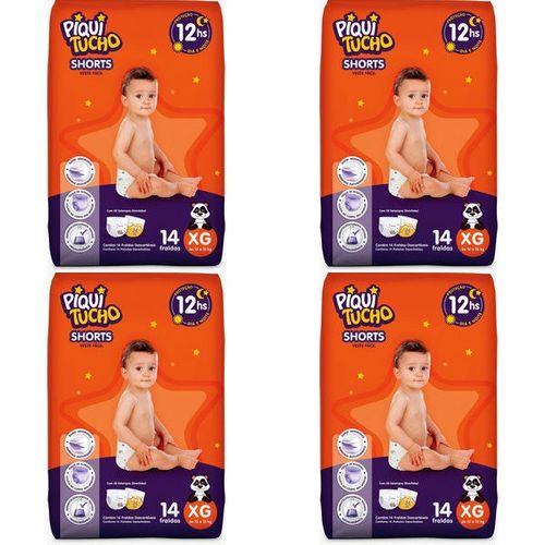 Kit 4 Fraldas Shorts Piquitucho Jumbinho (Xg) c/14 Unidades cada Kit 4 Fraldas Shorts Piquitucho Jumbinho (Xg) c/14 Unidades cada