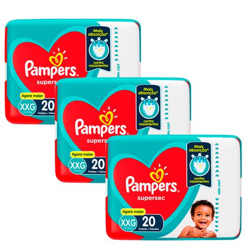 Kit 3 Fraldas Supersec ”Xxg” Pampers c/20 Unidades cada Kit 3 Fraldas Supersec ”Xxg” Pampers c/20 Unidades cada
