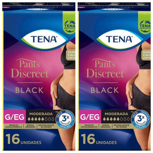Kit 2 Fraldas Adulto Tena Pants Discreet Black G/Eg 8 Unidades cada Kit 2 Fraldas Adulto Tena Pants Discreet Black G/Eg 8 Unidades cada