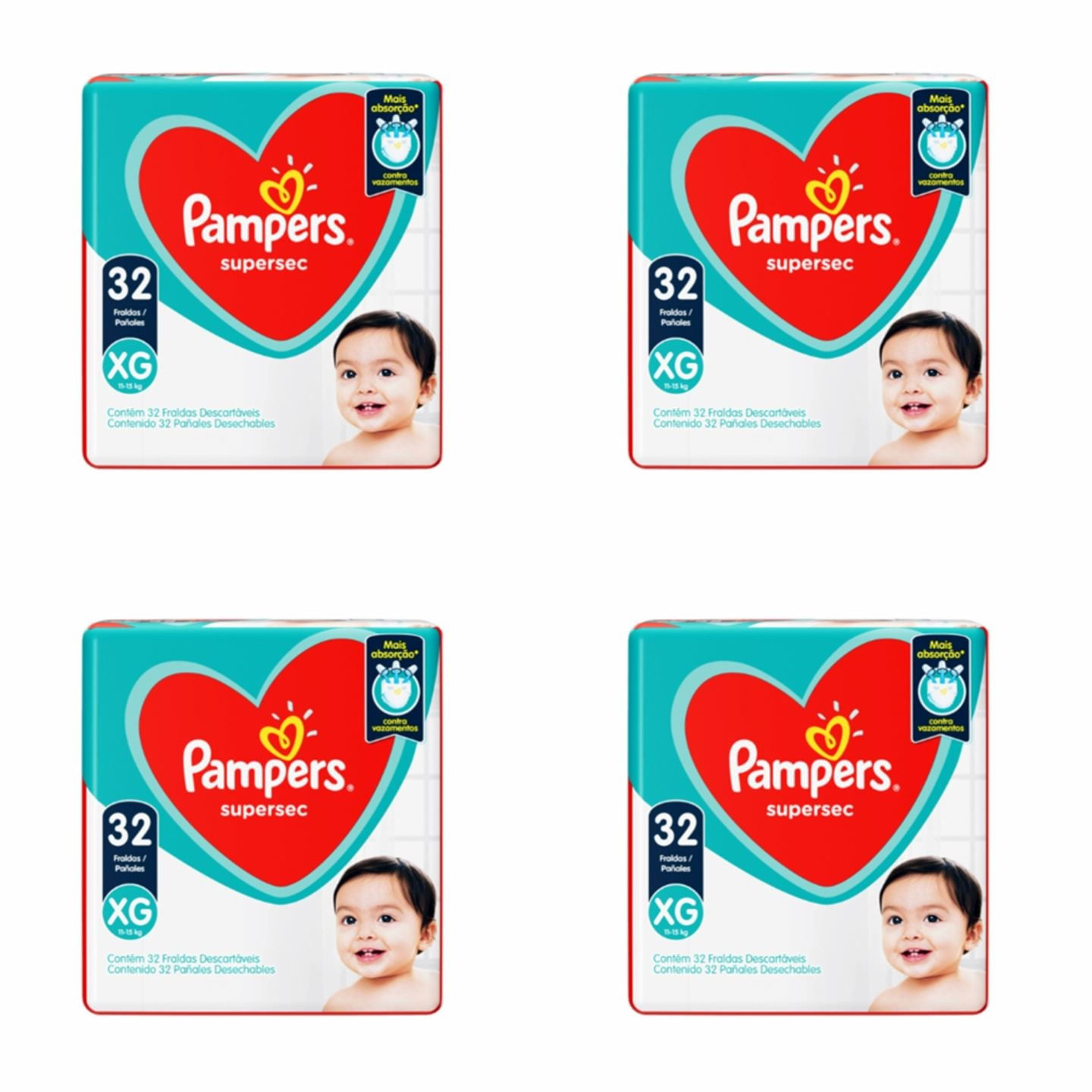 Kit 4 Fraldas Pampers Ss Xg 32 Unidades cada