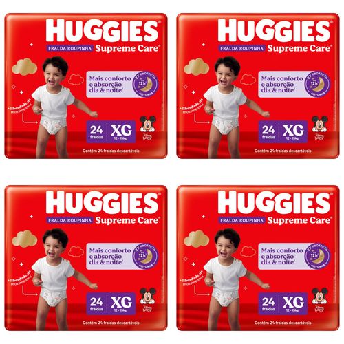 Kit 4 Fraldas Huggies Roupinha Supreme Care Xg c/24 Unidades cada Kit 4 Fraldas Huggies Roupinha Supreme Care Xg c/24 Unidades cada