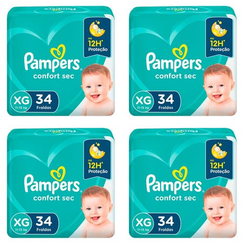 Kit 4 Fraldas Pampers Conforte Sec Xg c/34 Unidades cada Kit 4 Fraldas Pampers Conforte Sec Xg c/34 Unidades cada