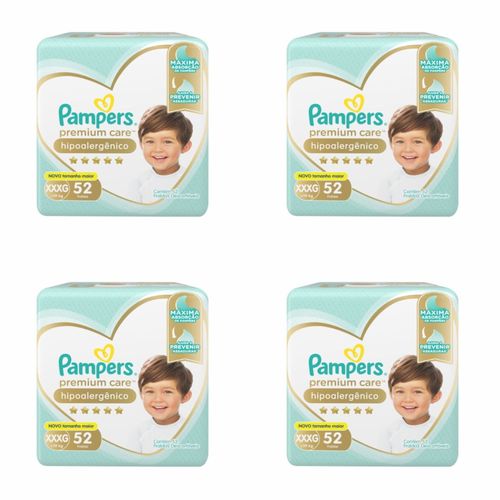 Kit 4 Fraldas Pampers c/ Xxxg 52 Unidades cada Kit 4 Fraldas Pampers c/ Xxxg 52 Unidades cada