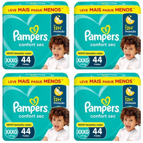 Kit 4 Fraldas Pampers Confort Sec XXXG com 44 Unidades